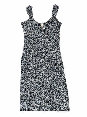 Divided Black Floral Midi Dress with White and Light Blue Flowers